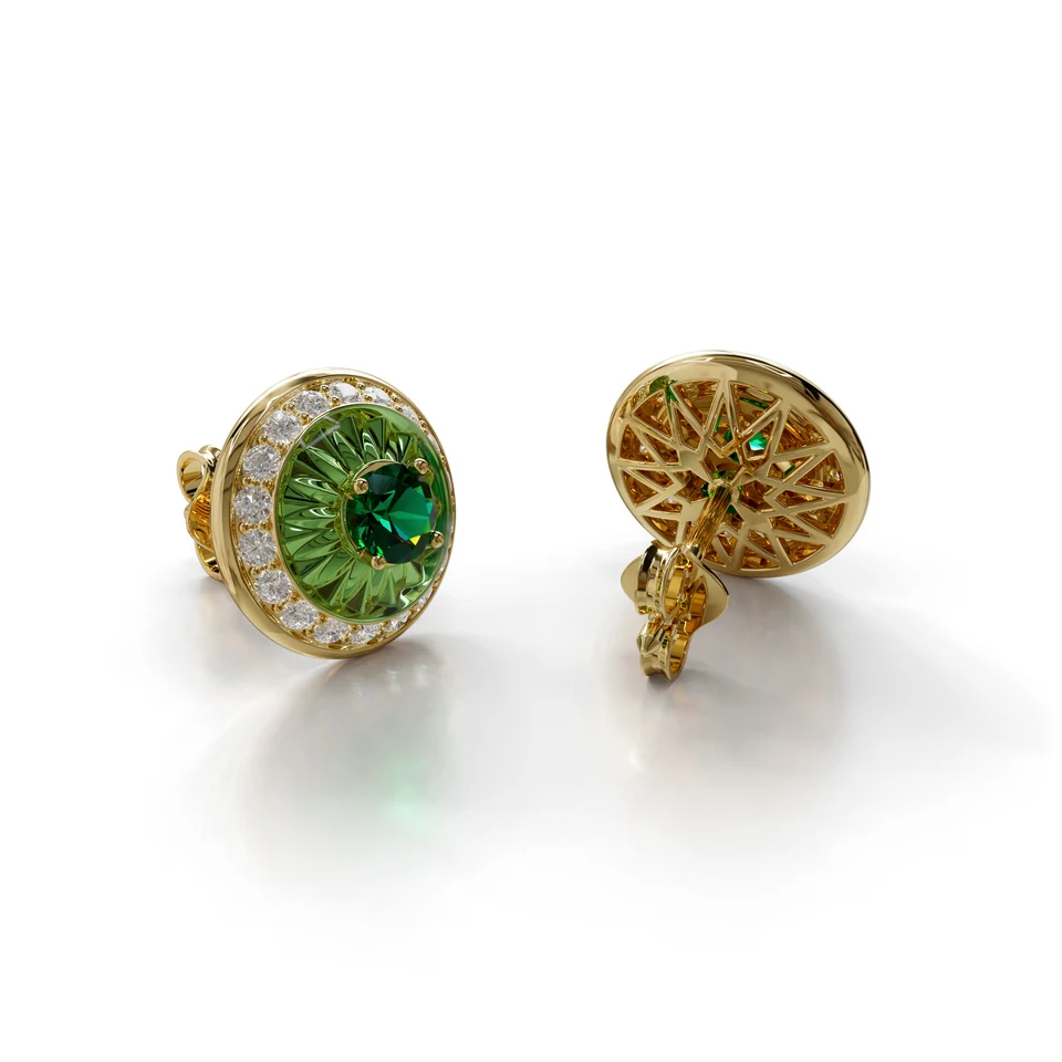 Sinan Expressions Earrings, verdelite, yellow gold, view 3 of 3
