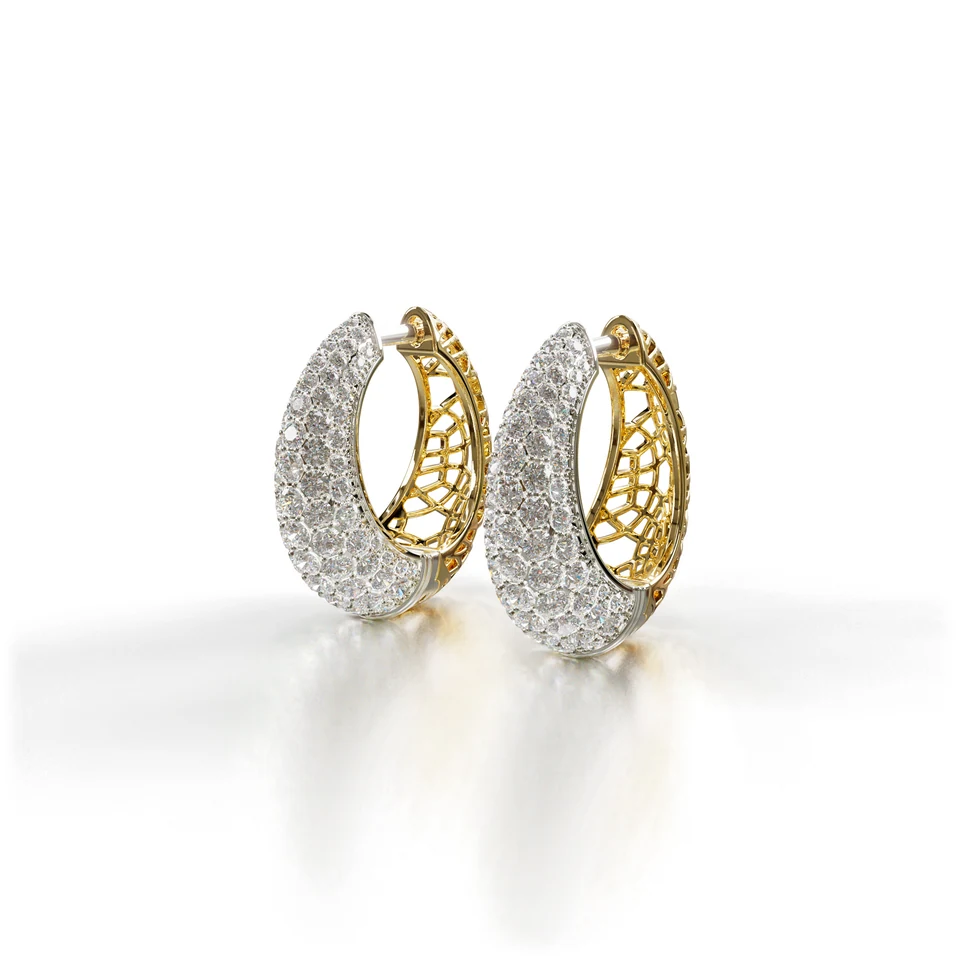 Sinan Pavé Earrings, yellow and white gold