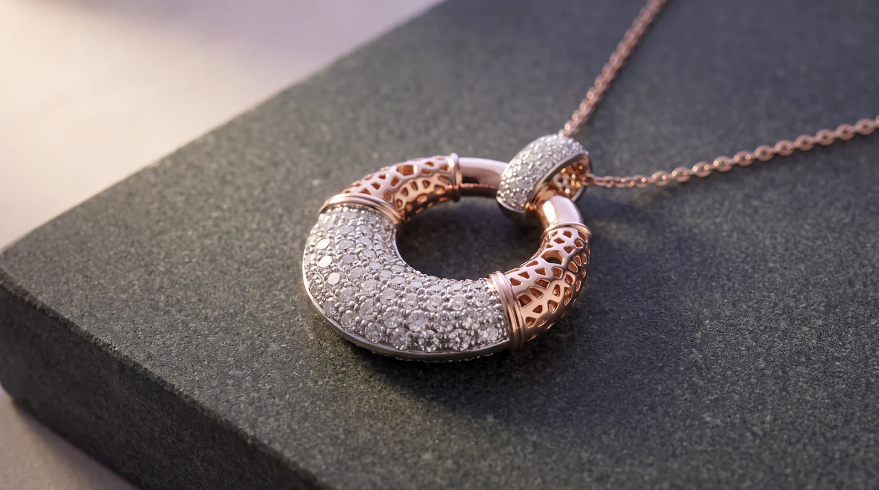 The Sinan Pavé Pendant in rose and white gold on honed stone